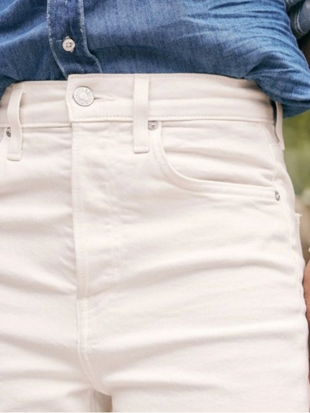 Frank & Eileen Monaghan Straight Leg Crop Raw Hem Jeans in Cream Size 30 - Picture 3 of 9
